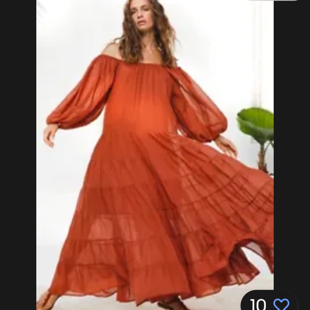 ERIKA PENA Off Shoulder Brielle Rumba  Billowy Sleeves  Maxi Dress S/M